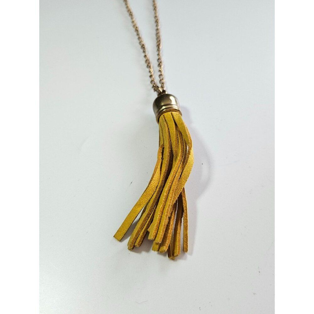 Gold tone yellow tassel necklace 26"